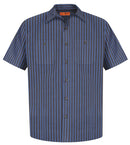 Red Kap® Long Size, Short Sleeve Striped Industrial Work Shirt. CS20LONG