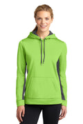 Sport-Tek® Ladies Sport-Wick® Fleece Colorblock Hooded Pullover. LST235